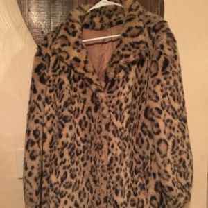 Vintage 60's Faux Leopard Fur Coat Large